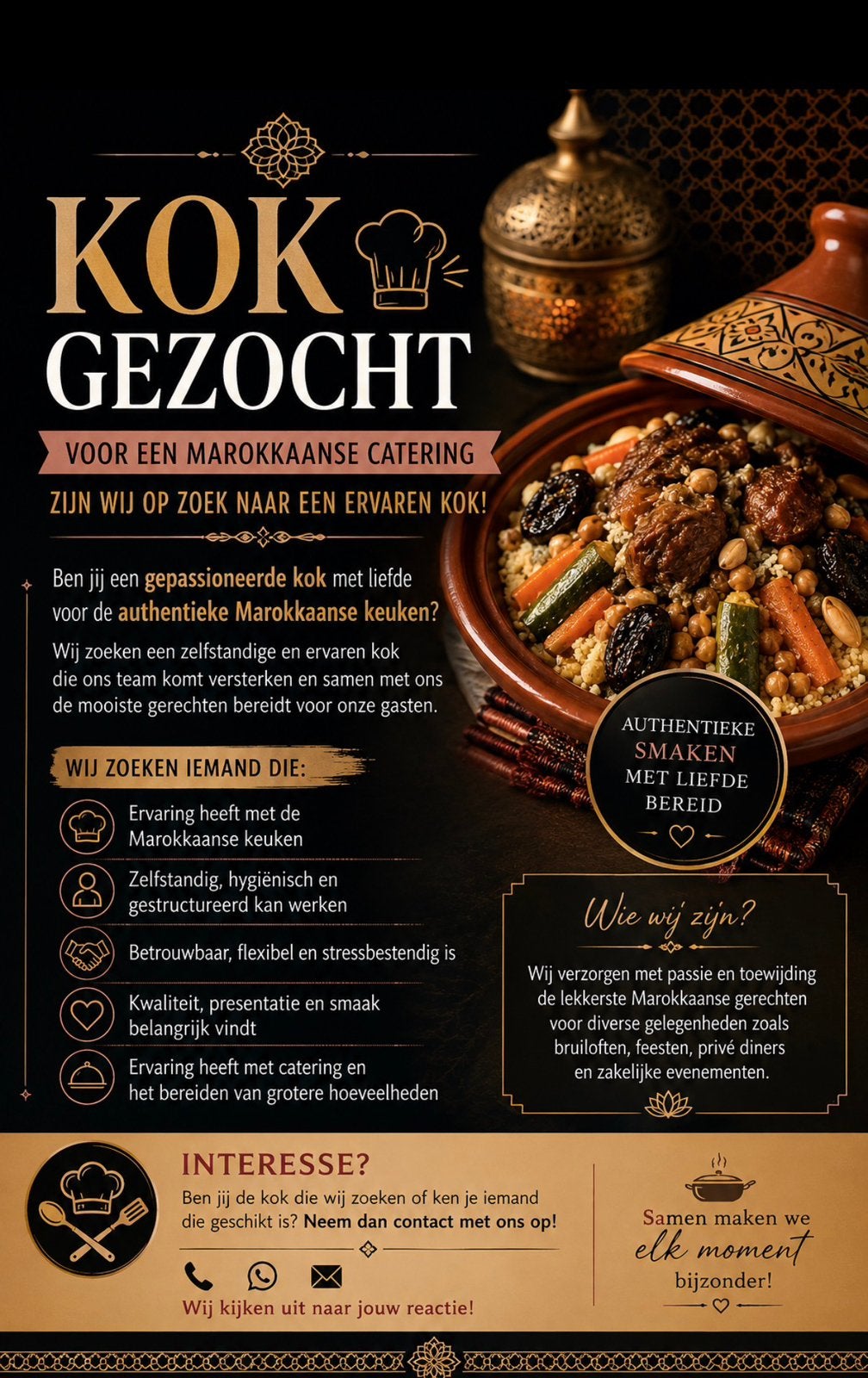 Kok gezocht marokkaanse catering, Vacatures