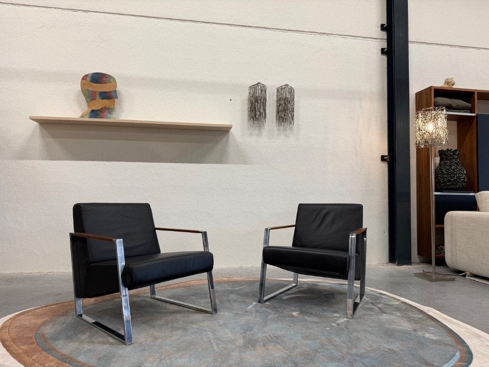 2 Als nieuw Harvink Banjer fauteuil zwart leer Stoel