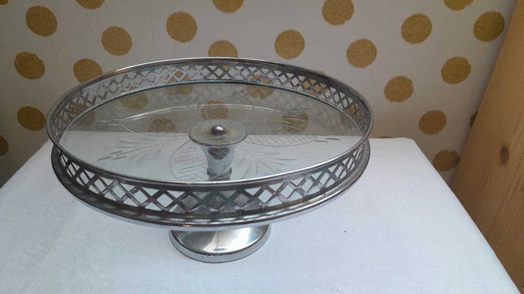 Brocante/ vintage etagiere glas, Huis en Inrichting, Woonaccessoires | Etagères, Ophalen of Verzenden, Zo goed als nieuw