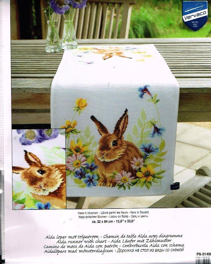 Cado vervaco borduurpakket loper, haas in bloemen, Ophalen of Verzenden, Nieuw, Handborduren, Borduurpakket