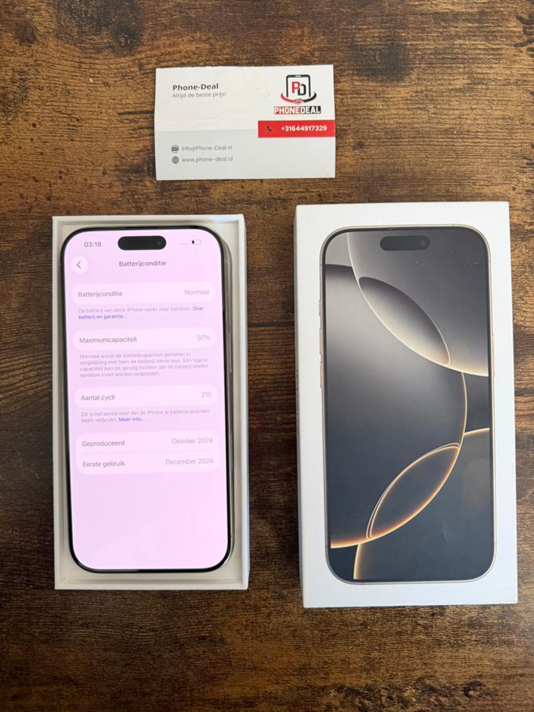 iPhone 16 pro 256 gb Natural titanium factuur + Garantie, Telecommunicatie, Mobiele telefoons | Apple iPhone, 97 %, Apple, Apple