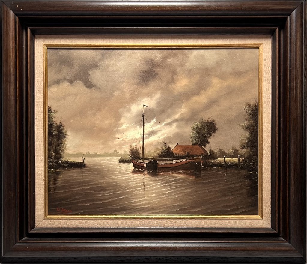 600. Olieverfschilderij, W. Kroon, tweede helft 20e eeuw, Ophalen of Verzenden