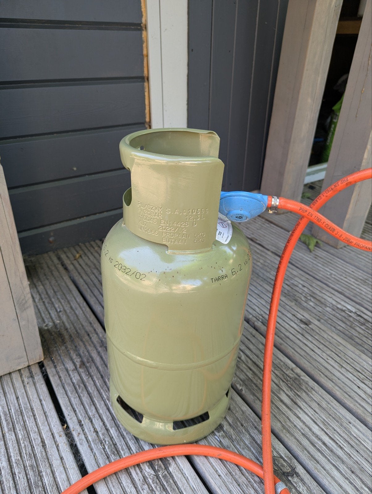 Propaan gasfles 6.2 kg met drukregelaar en slang, Ophalen of Verzenden, Gebruikt