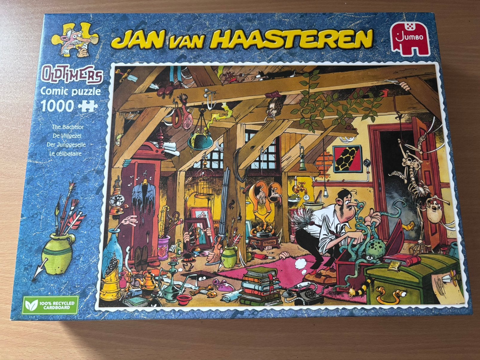 Jan van Haasteren 1000 stukjes “De vrijgezel”, Hobby en Vrije tijd, Ophalen, 500 t/m 1500 stukjes, Zo goed als nieuw