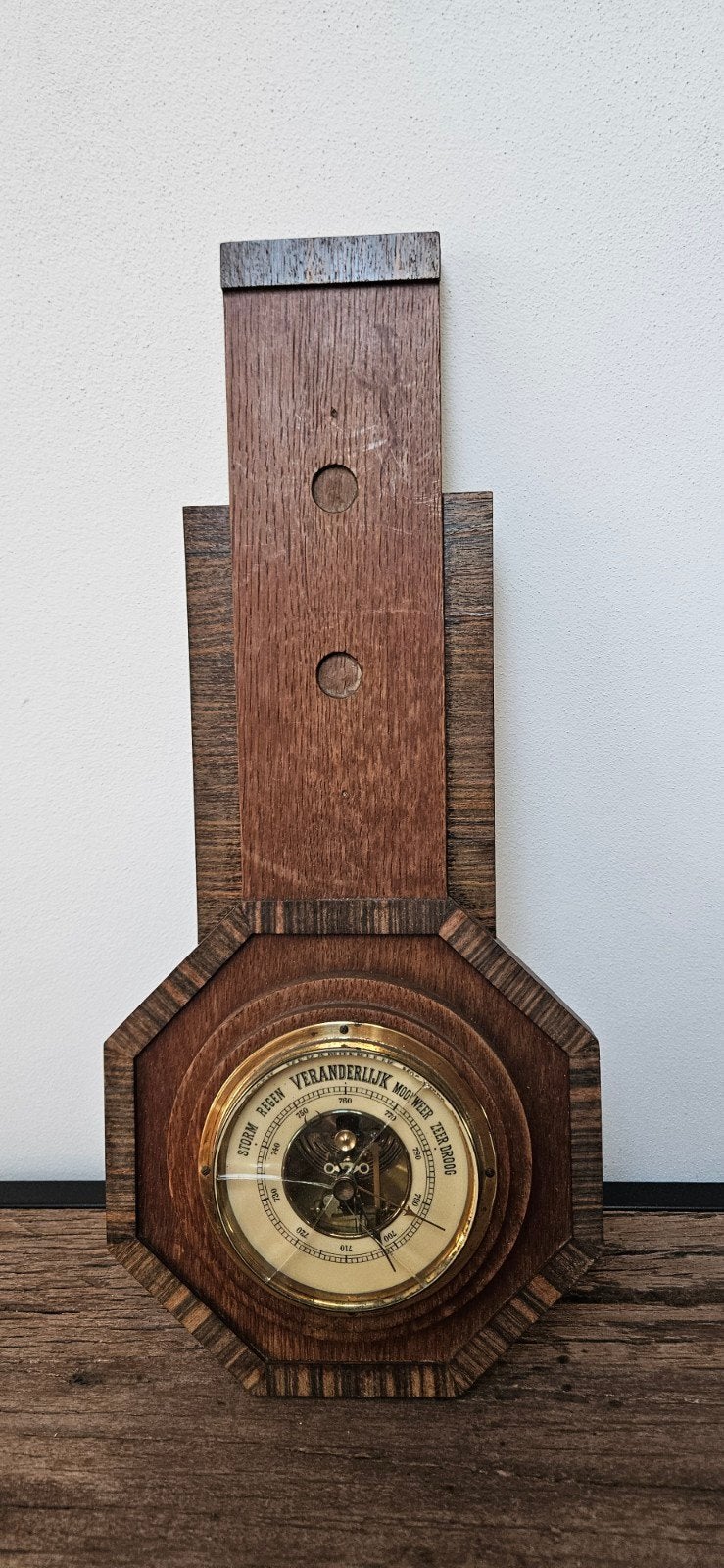 Antieke Barometer - Houten Weerstation met Messing Details, Ophalen of Verzenden, Gebruikt, Barometer