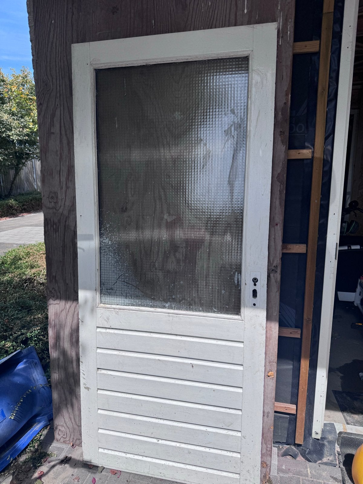 Gebruikte Buitendeur met Glas en Houten Paneel, Ophalen, Gebruikt, 80 tot 100 cm, 200 tot 215 cm