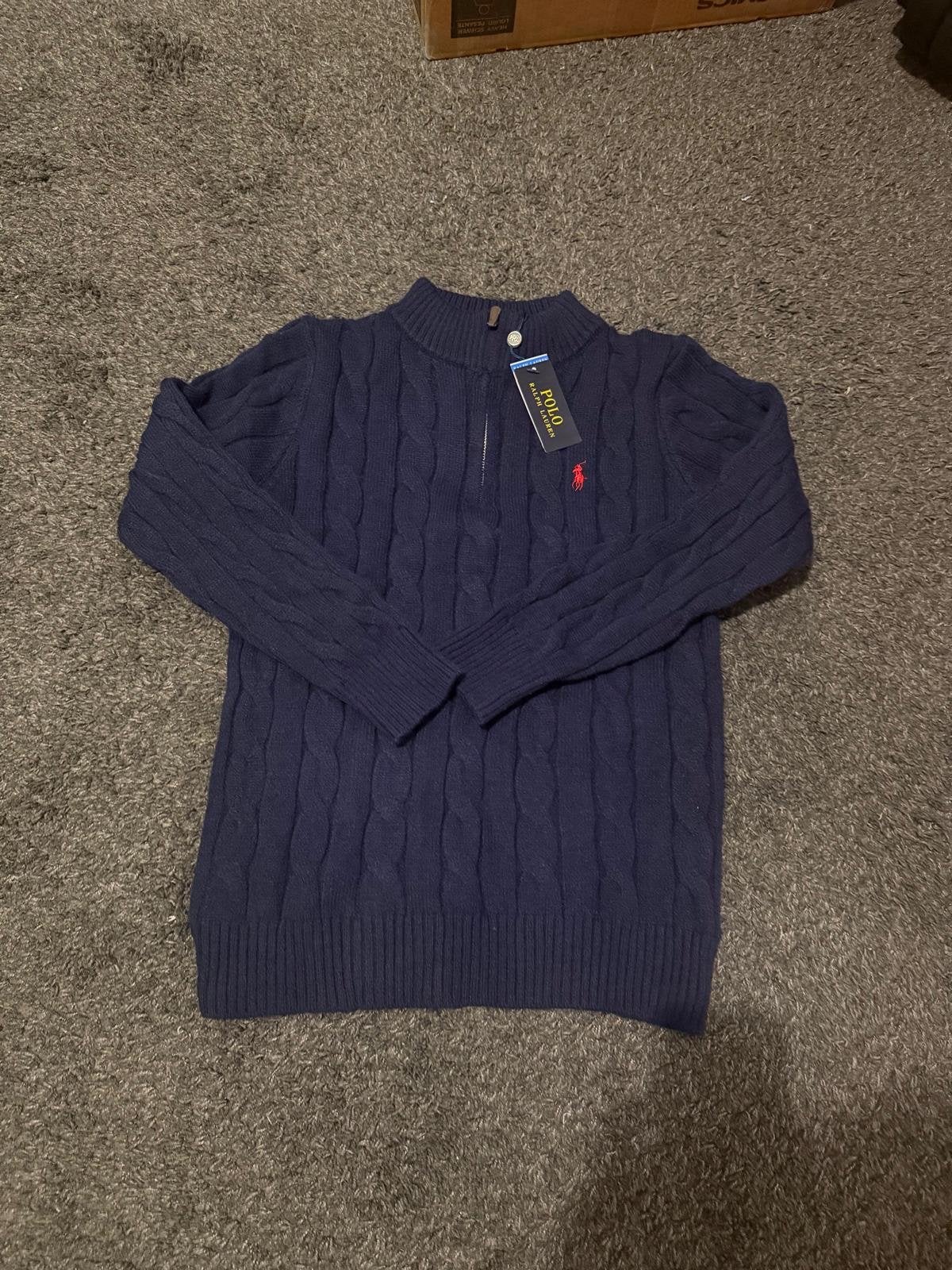 Polo Ralph Lauren kabelgebreide trui met rits, Ophalen of Verzenden, Nieuw, Maat 52/54 (L), Blauw