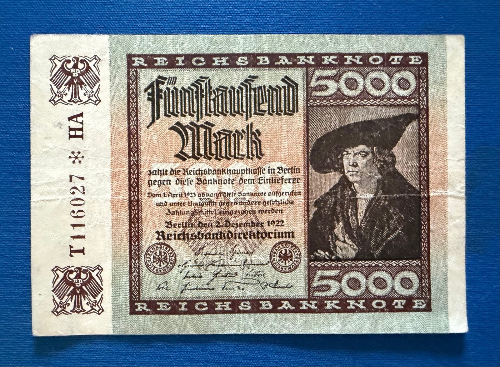 Duitsland 5000 Mark Reichsbanknote 1922, Ophalen of Verzenden, Duitsland, Los biljet