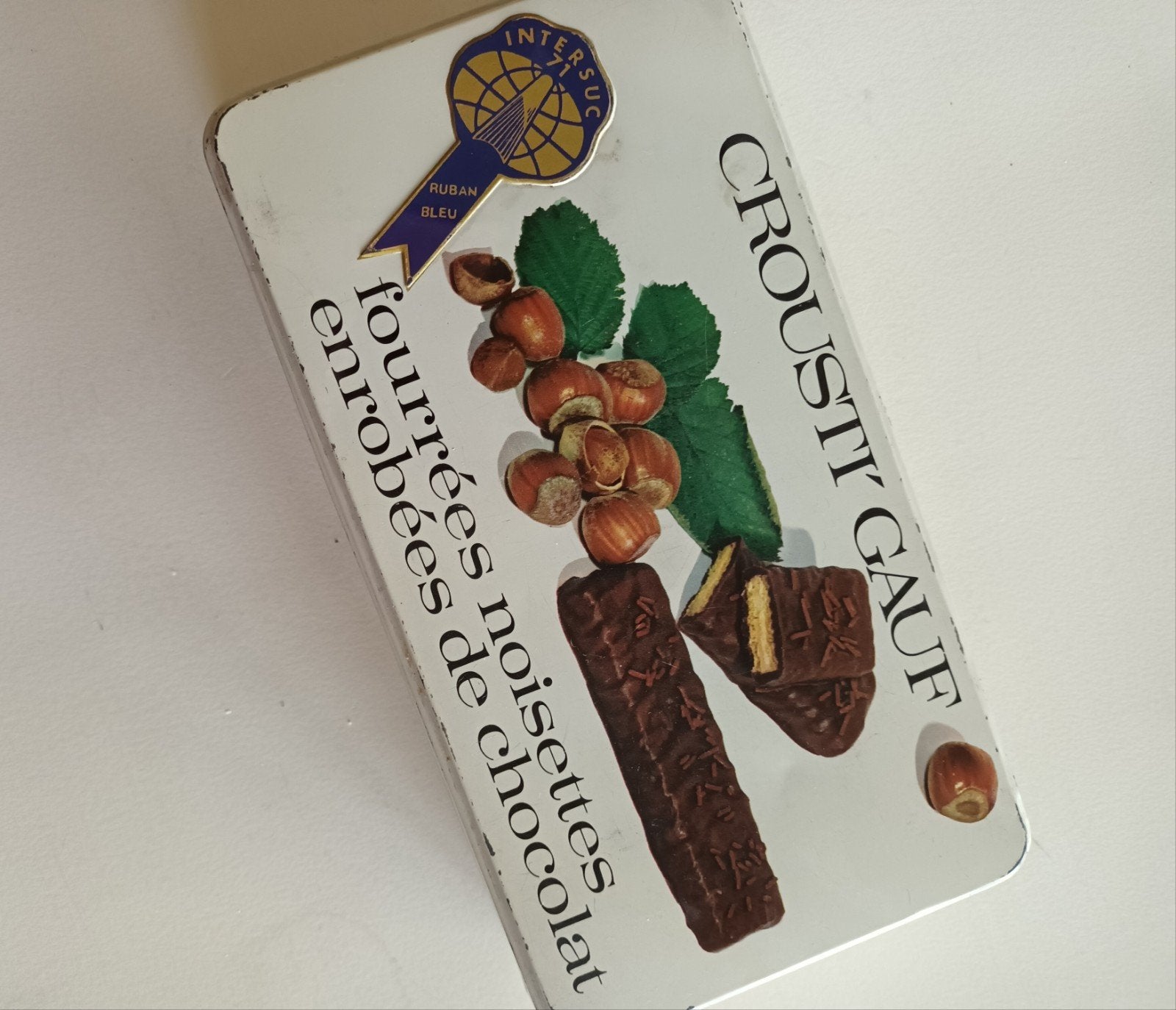 Vintage Intersuc Crousty Gauf koekblik - Hazelnoot chocolade, Ophalen of Verzenden, Gebruikt