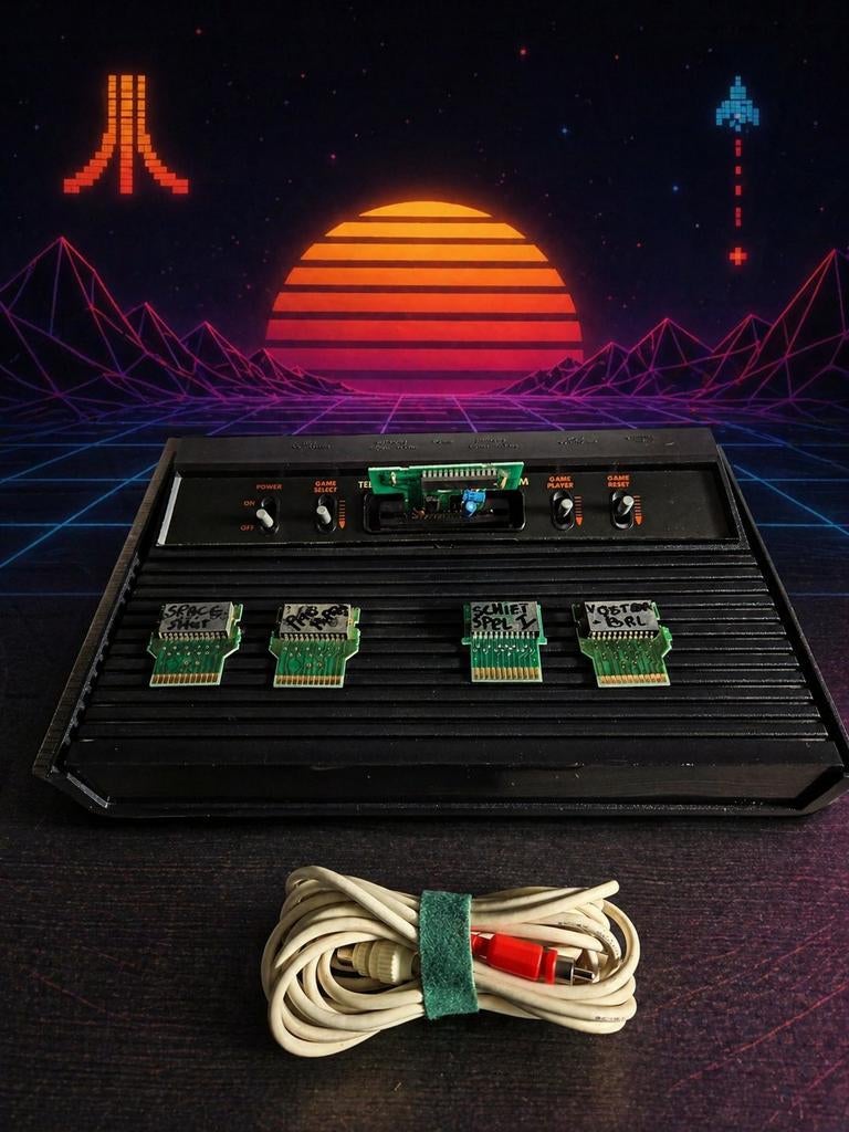 Atari 2600 clone console met 5 losse spelprintjes + TV-kabel, Gebruikt, 1 speler, Ophalen of Verzenden, Atari 2600