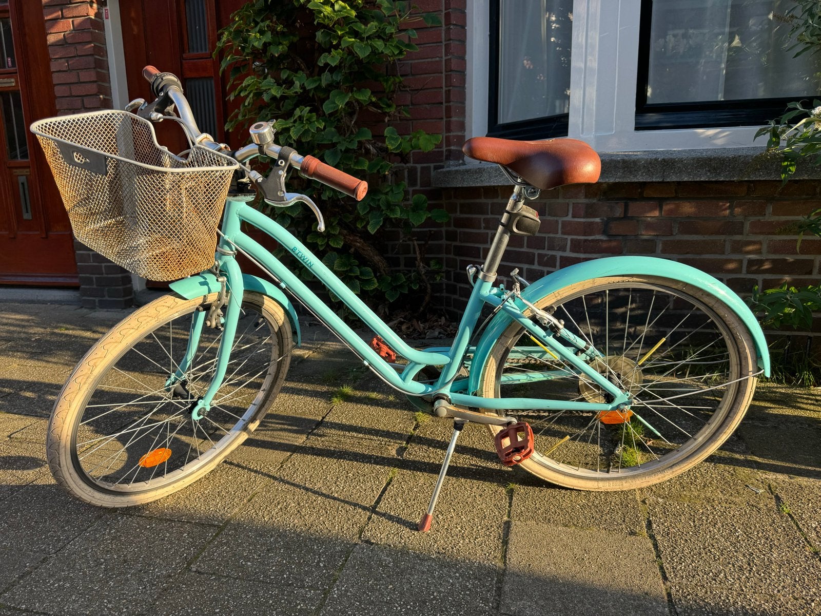 Kinderen stadsfiets met mandje en versnellingen, Fietsen en Brommers, Gebruikt, Velgrem, Versnellingen, Minder dan 47 cm