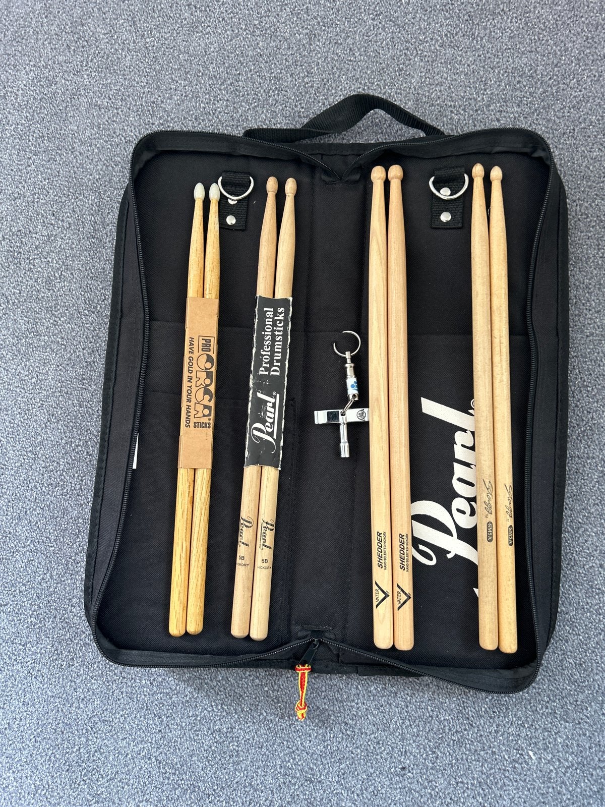 Drumstokken set met Pearl tas - diverse merken, Ophalen, Gebruikt