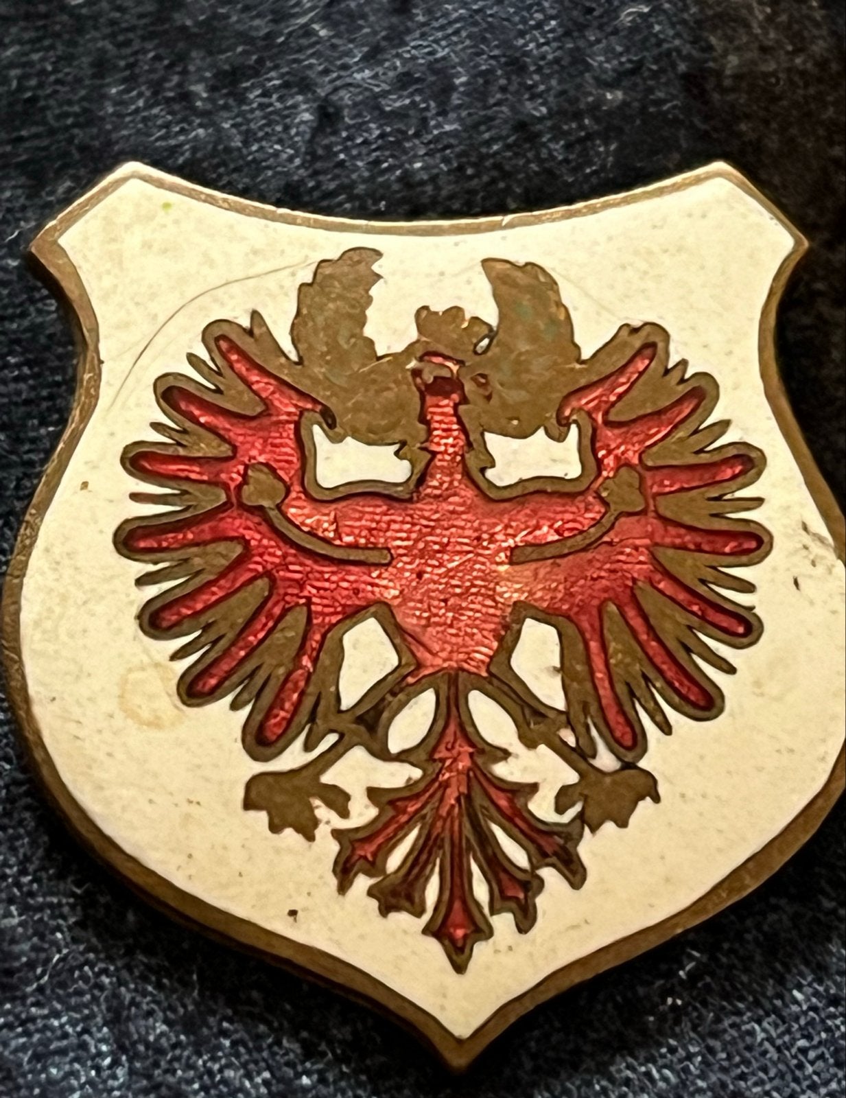 Vintage emaille speldje Tirol militair - Rode adelaar jr 30, Verzamelen, Speldjes, Pins en Buttons, Verzenden, Gebruikt, Stad of Land