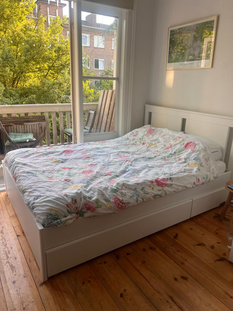 IKEA Songesand bedframe 140x200 met lattenbodem, Ophalen, Wit, Tweepersoons, 140 cm