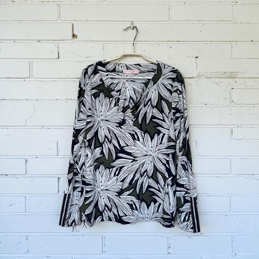 Studio Anneloes Blouse Maat L Khaki Wit Bloemen Print, Kleding | Dames, Sa, Maat 42/44 (L), Ophalen of Verzenden, Zo goed als nieuw
