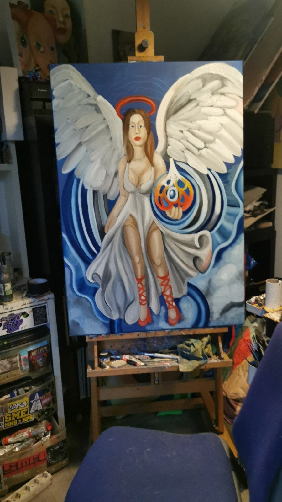 Olieverf Schilderij: Engel met Vleugels - 70 x 90 cm, Doek, Portret of Personen, Realistisch, Ophalen of Verzenden