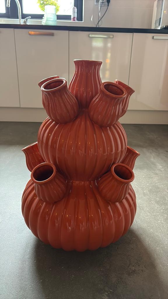 Dk oranje tulpenvaas 2 delig. 60 cm hoog!!, Antiek en Kunst, Ophalen