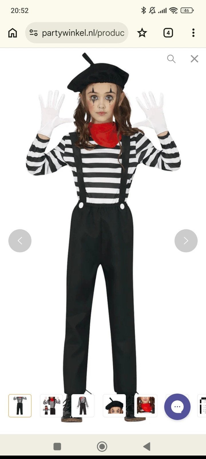 Mime Kostuum Kind - Perfect voor Carnaval/Themafeest, Ophalen of Verzenden, Zo goed als nieuw, 146 t/m 152, Jongen of Meisje