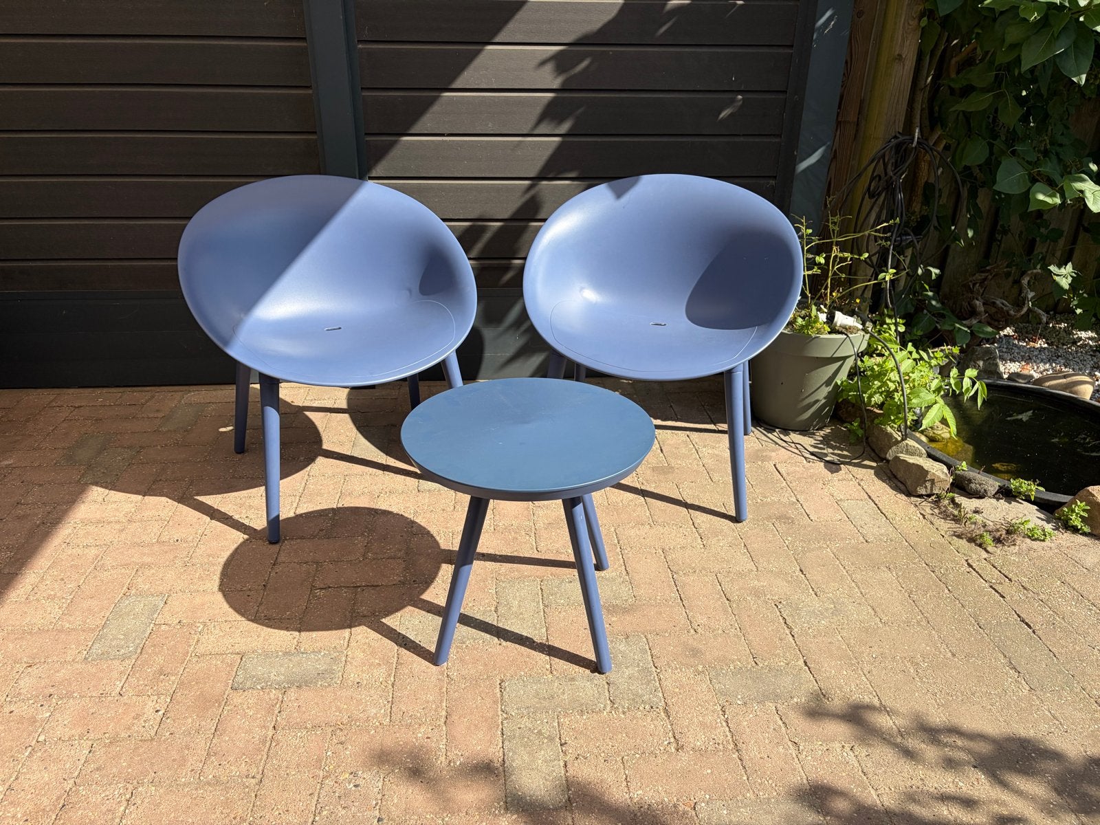 Bistroset Marbella Outdoor Living - Blauw tuinset, Kunststof, Bijzettafel, Zo goed als nieuw, Tuinset