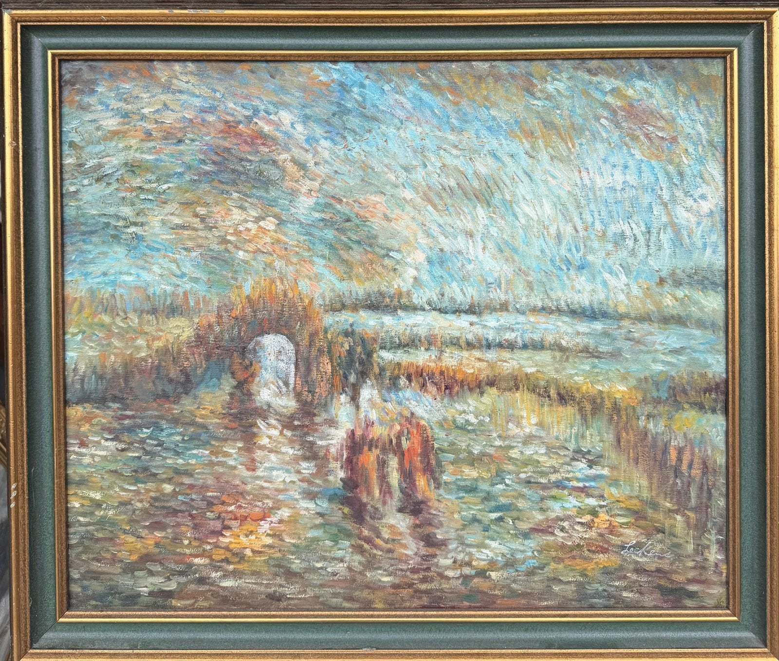 Twee figuren in een landschap, Ingelijst, Doek, Impressionistisch, Ophalen of Verzenden
