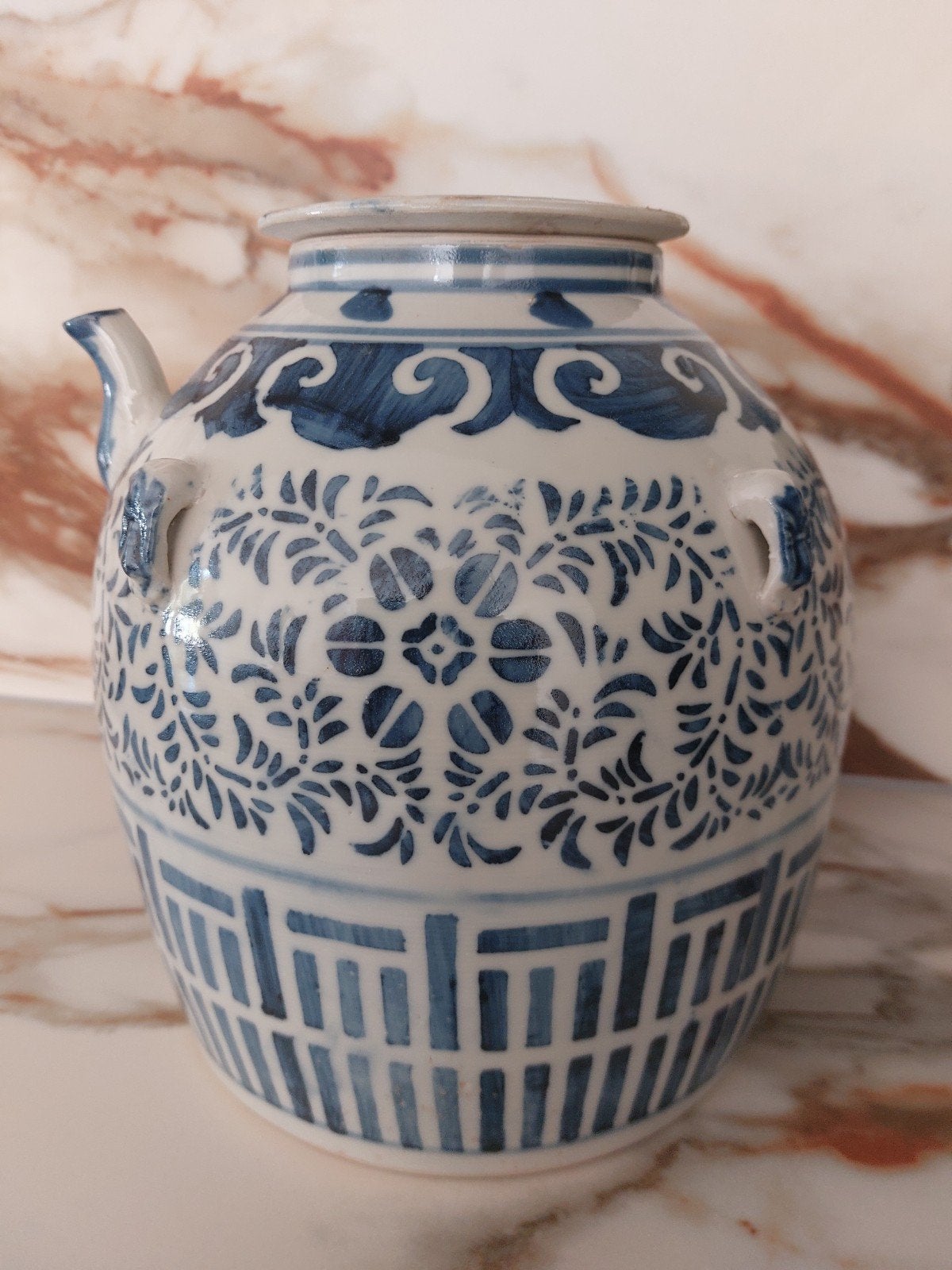Vintage Chinese gemberpot / Theepot - Blauw en Wit Glazuur, Ophalen of Verzenden