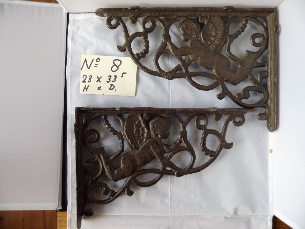 Antieke gietijzeren engelen plankdragers (set van 2), Ophalen of Verzenden