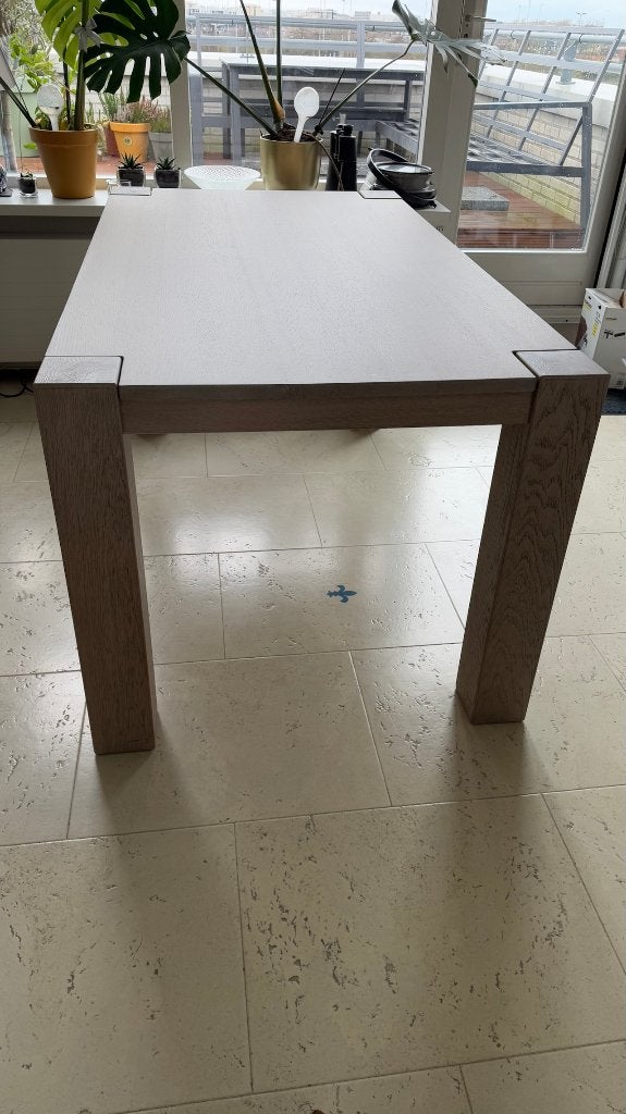 Massief houten tafel 160 x 90 cm – lichte kleur, Ophalen, Gebruikt, 50 tot 100 cm, Vijf personen of meer