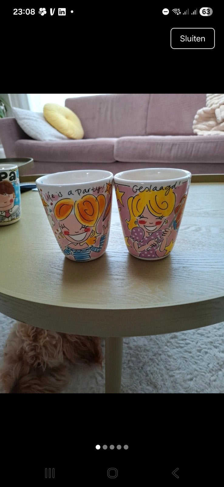 Blond Amsterdam mokken 0,35l 'Geslaagd' en 'Life is a party', Blond Amsterdam, Ophalen of Verzenden, Zo goed als nieuw, Kop(pen) en/of Schotel(s)