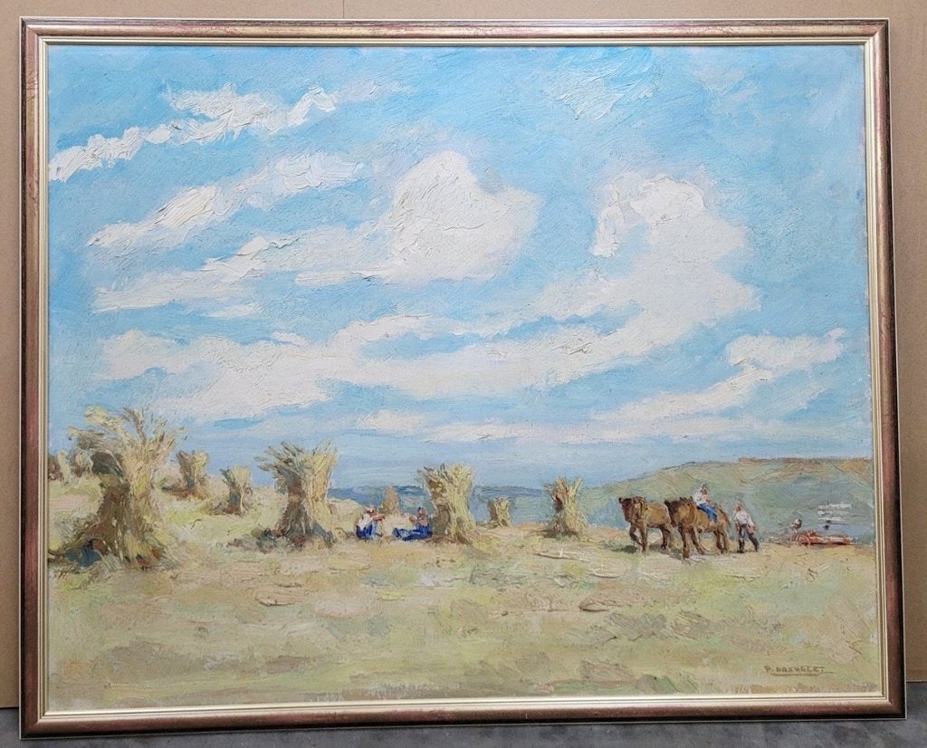 Paul DAXHELET, oogsttafereel, Ophalen, Doek, Impressionistisch, Landschap