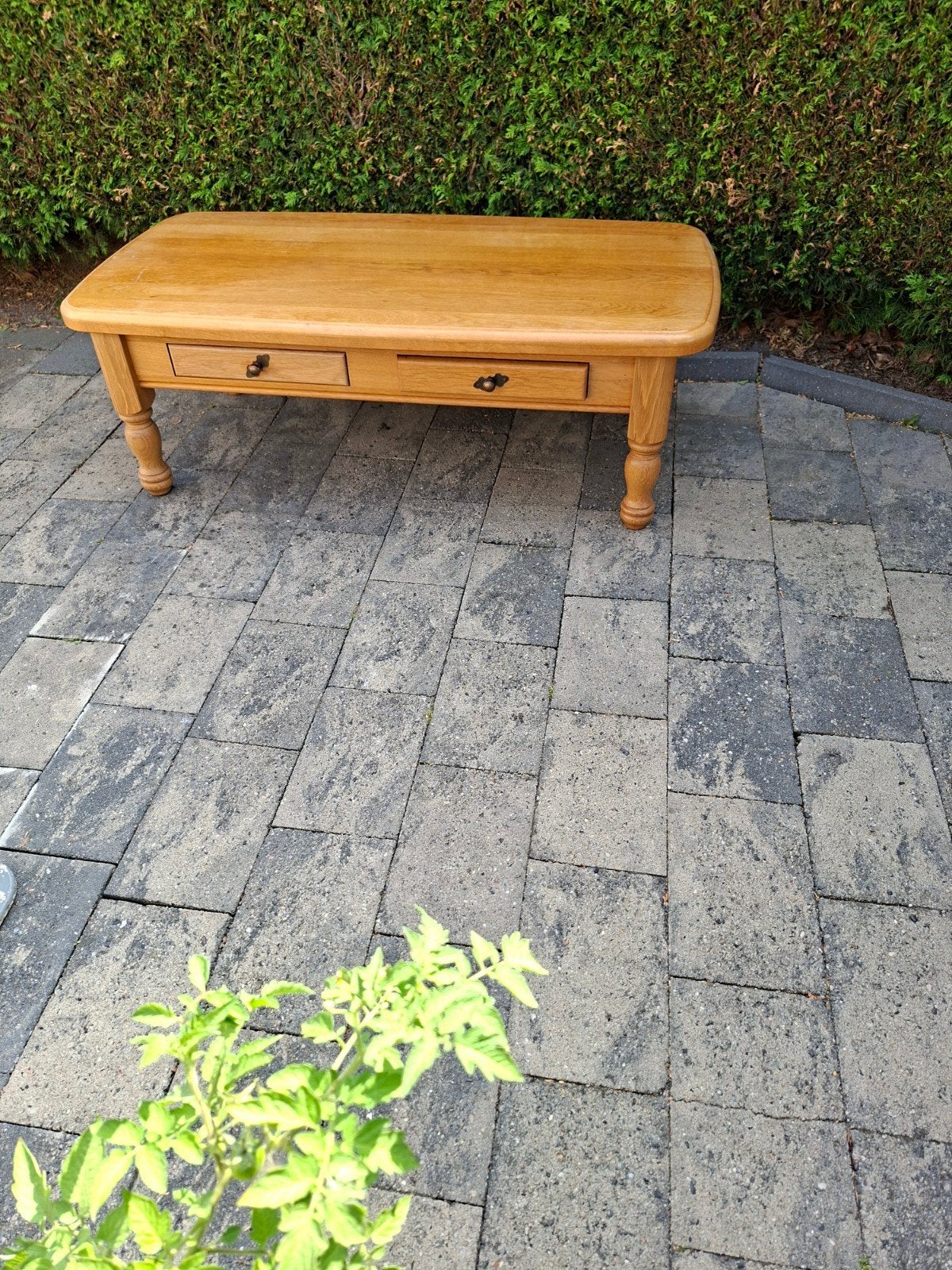 Mooie eiken salontafel met 2 lades, Huis en Inrichting, Tafels | Salontafels, Ophalen, 50 – 75, Gebruikt, 100 tot 150 cm
