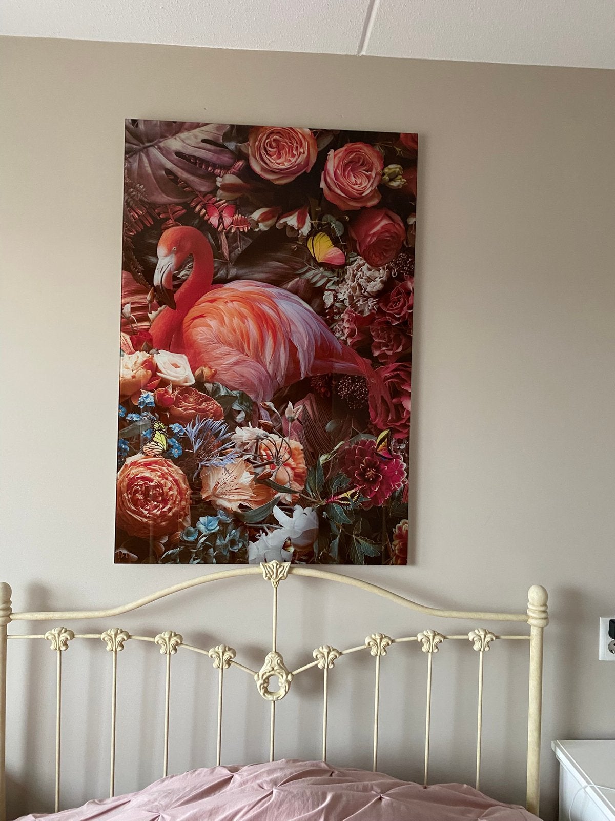 Flamingo glasschilderij, Antiek en Kunst, Ophalen