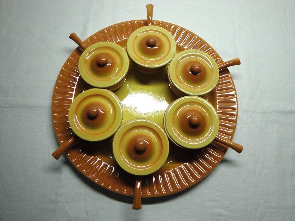 Parafeu pannetjes op onderschotel, Ophalen of Verzenden