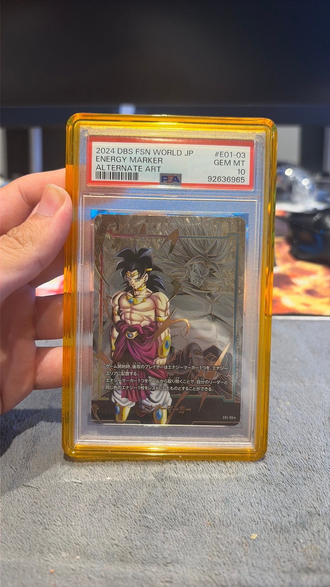 PSA 10 Broly Alt Art Energy Marker E01-03 - DBS Fusion World, Ophalen, Zo goed als nieuw, Foil