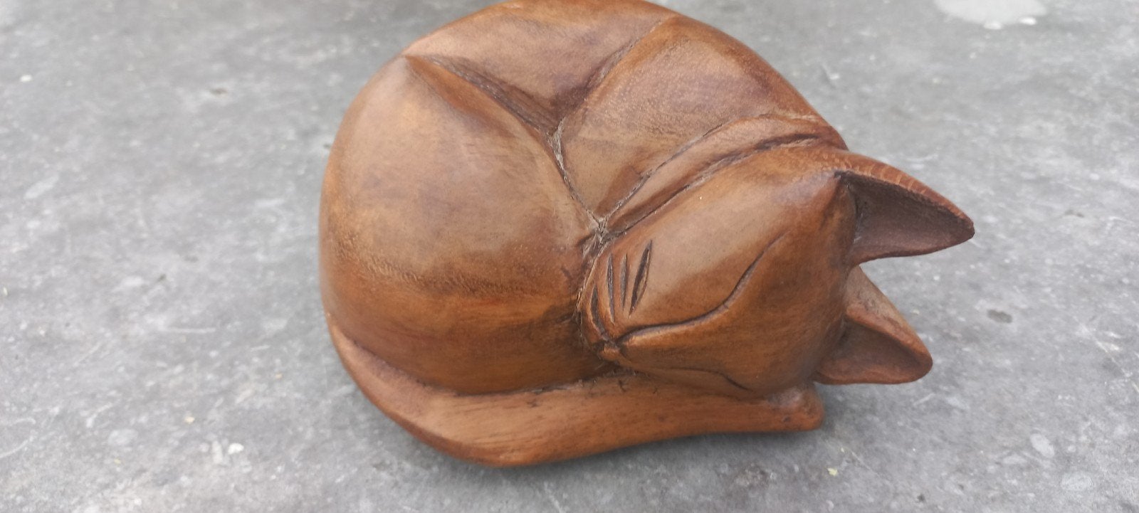Hout Houten Sculptuur Slapende Kat, Ophalen of Verzenden