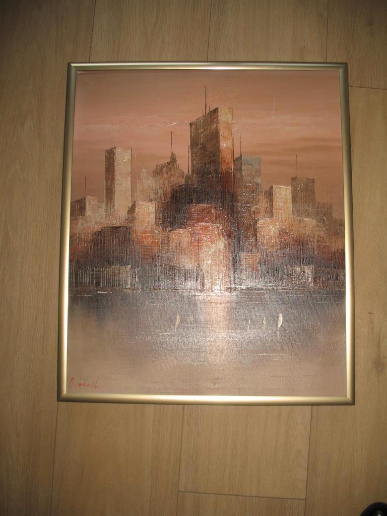 Olieverf op Linnen / Canvas Skyline Bonsall * Mooi Vintage, Antiek en Kunst, Kunst | Schilderijen | Klassiek, Ophalen of Verzenden