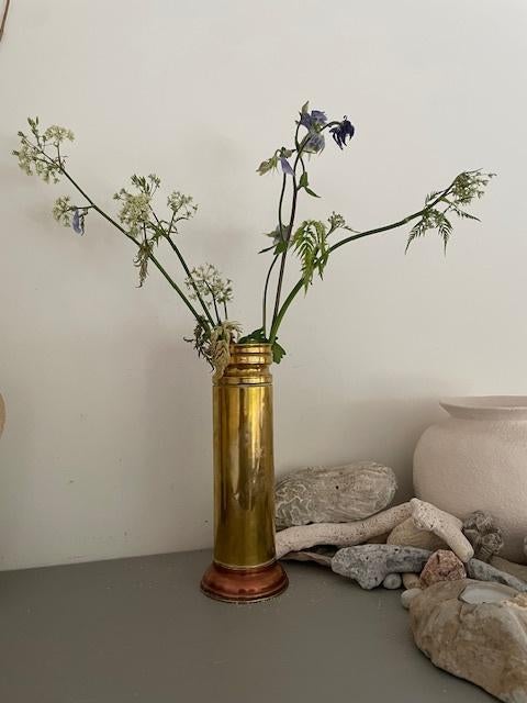 Oude messing granaathuls. Trench Art. Koperen vaas., Ophalen, Koper