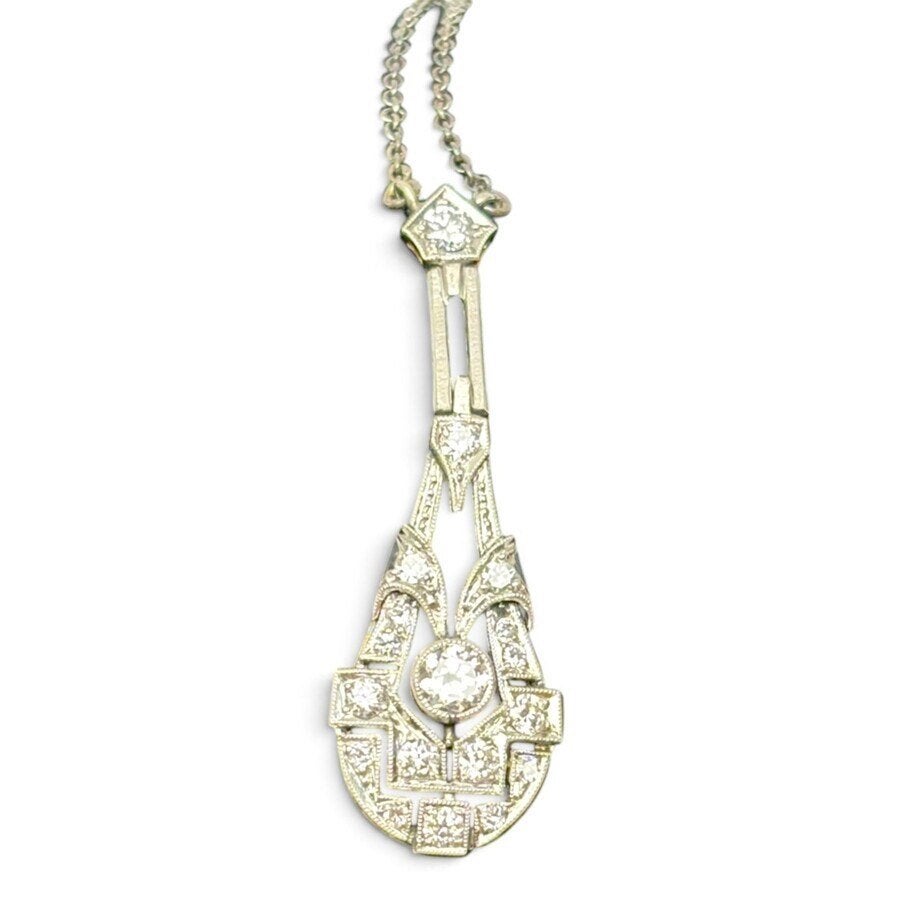 Art deco hanger met achttien diamanten, Ophalen of Verzenden, Overige materialen, Hanger, Met edelsteen