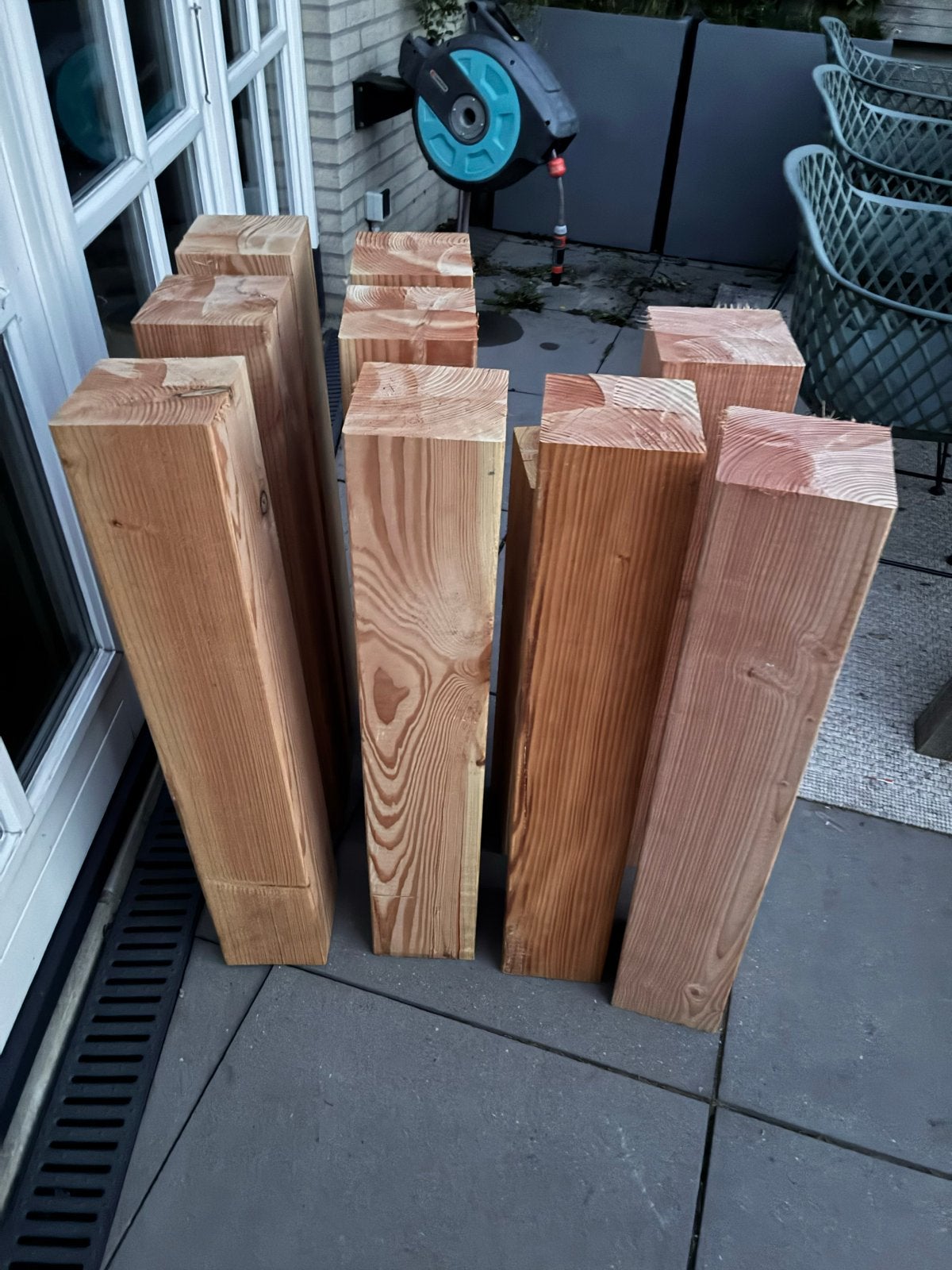 9 Douglas palen 80cm lang, 14x14cm dik, Doe-het-zelf en Verbouw, Hout en Planken, Nieuw, Ophalen of Verzenden, 50 mm of meer, Balk