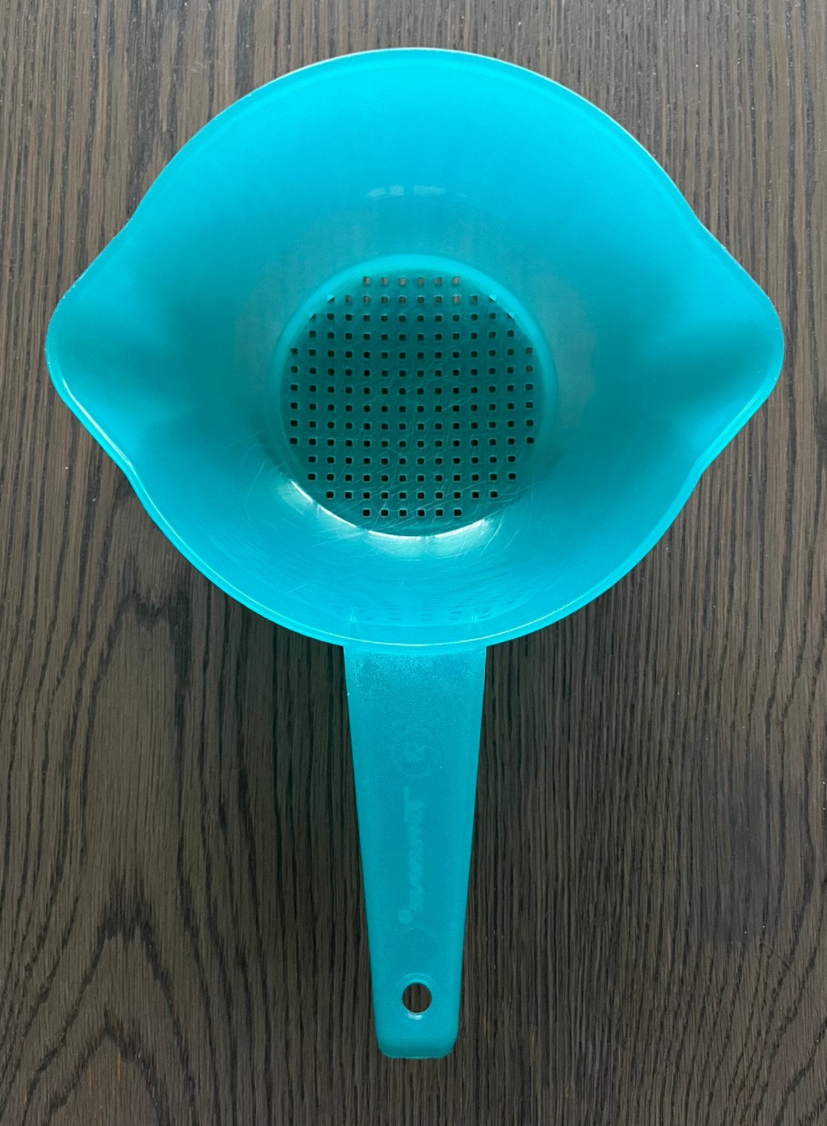 Turquoise/groenTupperware handvergiet /zeef. In goede staat, Huis en Inrichting, Keuken | Tupperware, Ophalen of Verzenden, Blauw