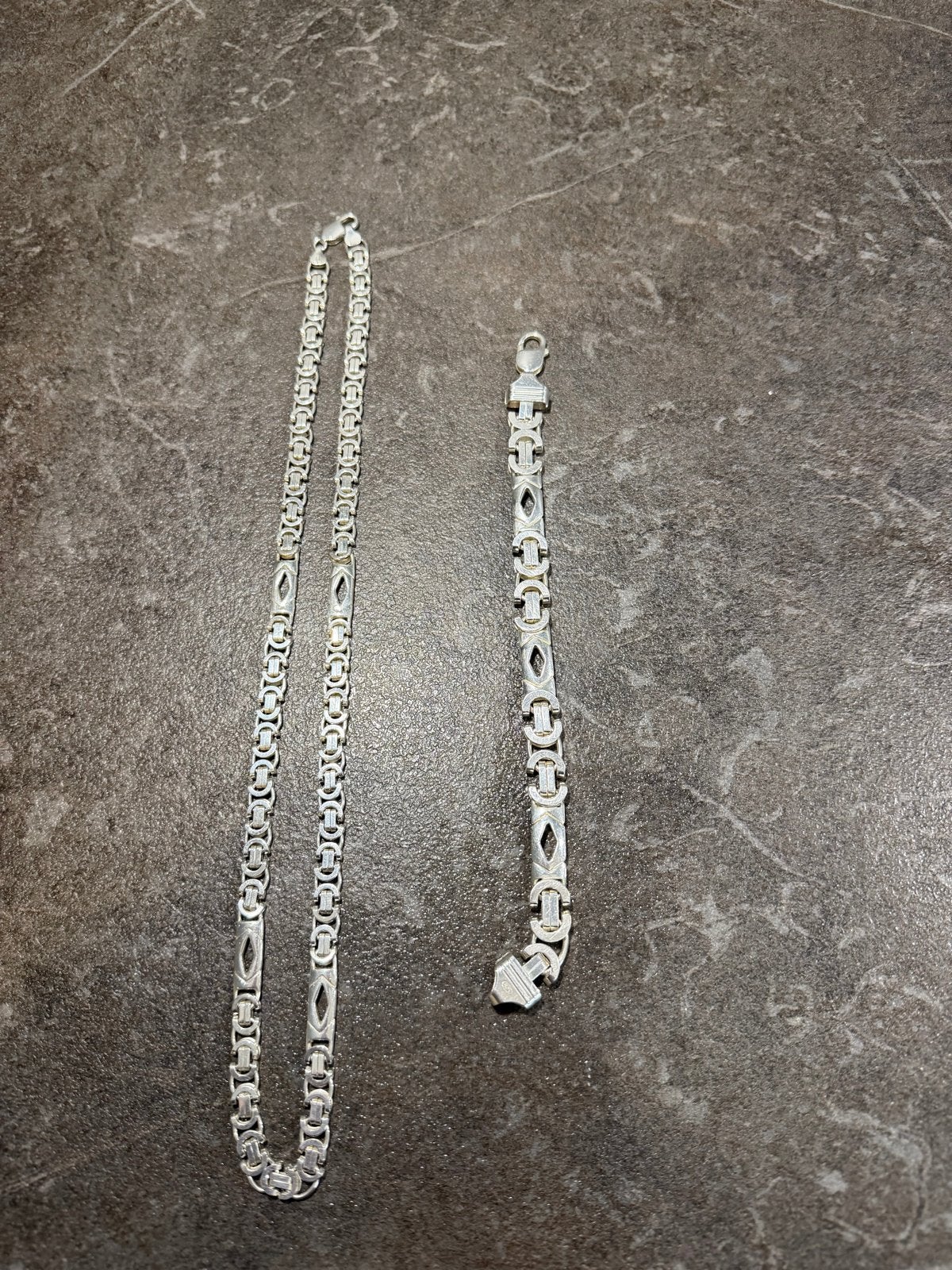 925 Zilveren platte koningsketting en armband set!, Sieraden, Tassen en Uiterlijk, Kettingen, Ophalen of Verzenden, Zo goed als nieuw