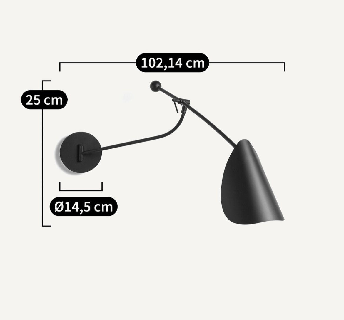 Wandlamp zwart, nieuw, verstelbare arm, Serge Mouille stijl, Ophalen of Verzenden, Nieuw