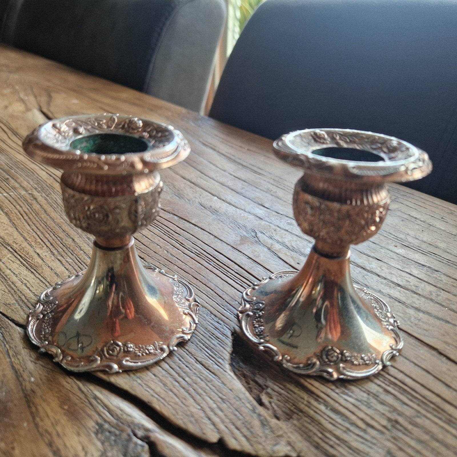 Antieke koperen kandelaars - Brama Reg England, Ophalen of Verzenden