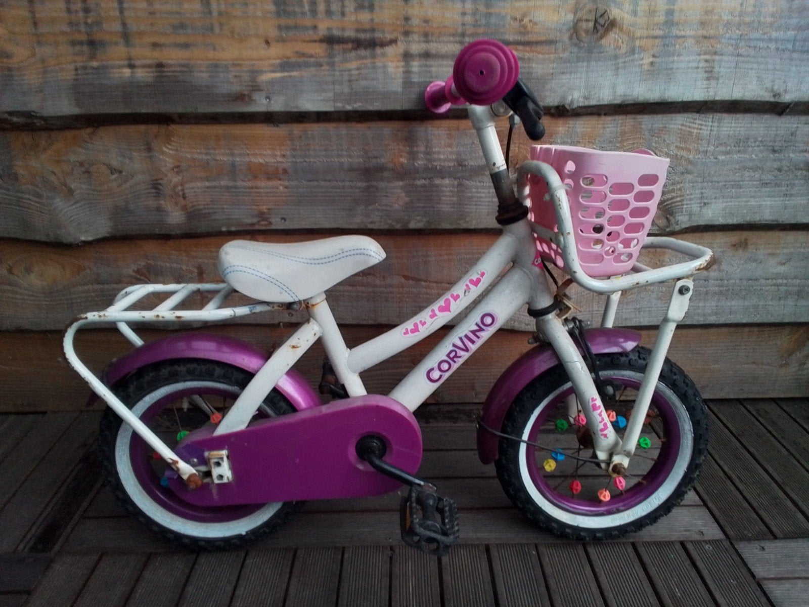 Corvino kinderfiets, Ophalen, Zijwieltjes, Gebruikt, Velgrem
