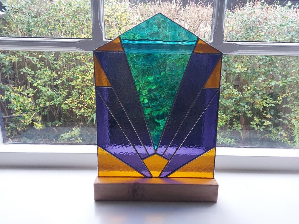 Uniek Art Deco Glas-in-lood Paneel - Handgemaakt, Ophalen of Verzenden