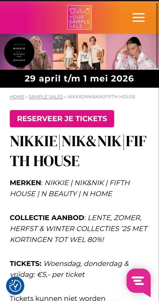 Nikkie sample sale 30/04 9:30/12:00, Twee personen, Overige soorten