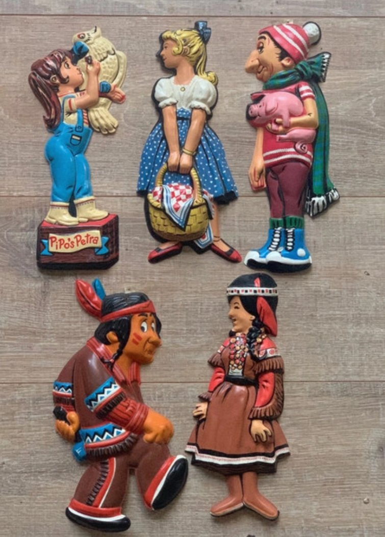 Vintage wanddecoratie figuren - Pipo, Petra, indianen, Verzamelen, Ophalen of Verzenden, Gebruikt
