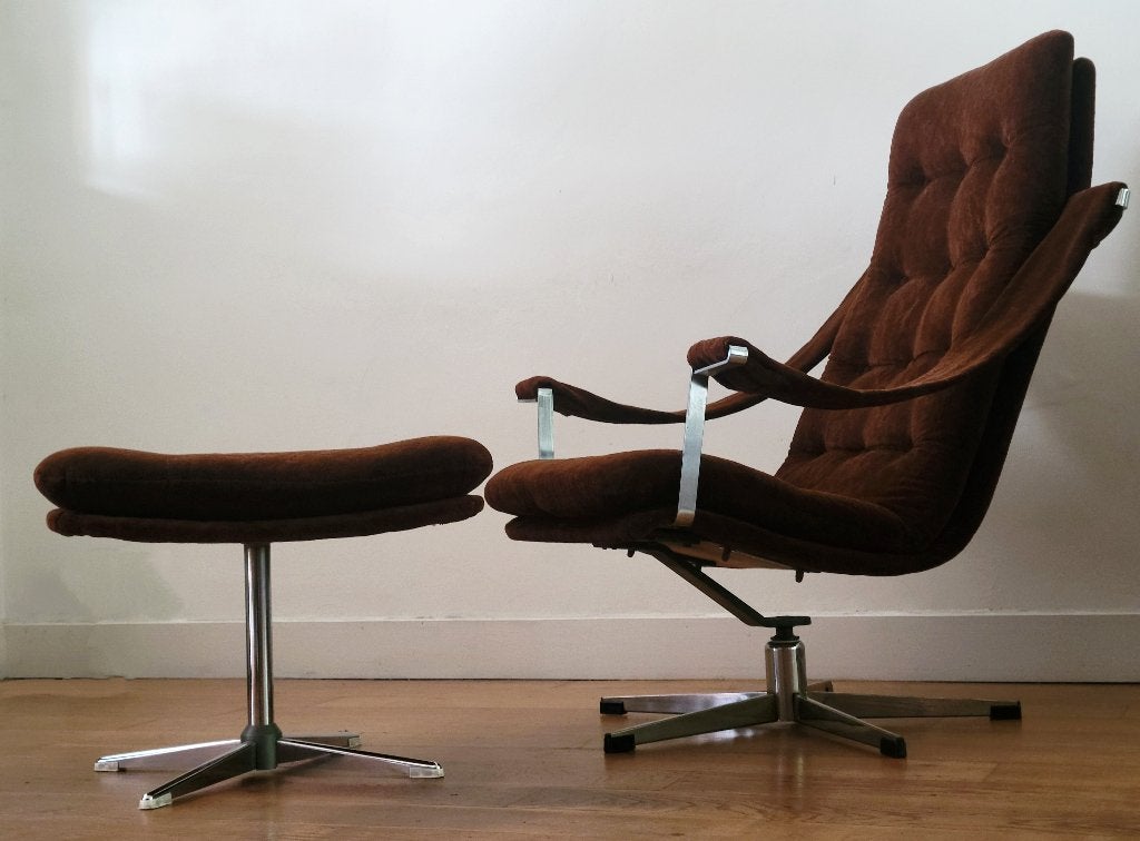 Geoffrey Harcourt draaifauteuil met hocker voor Artifort, Gebruikt, Vintage design, Mid century Modern, 75 tot 100 cm, Ophalen of Verzenden