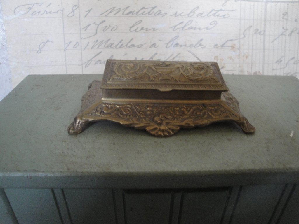 antiek messing postzegeldoosje, Ophalen of Verzenden, Koper