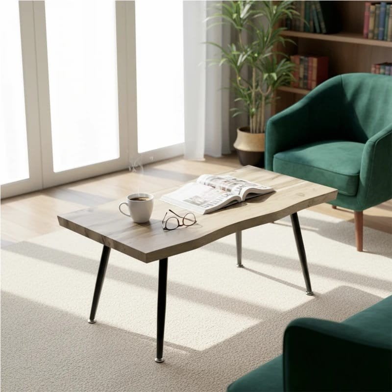 Salontafel met houtlook en metalen poten, Huis en Inrichting, Tafels | Salontafels, 100 tot 150 cm, Nieuw, Rechthoekig, 50 tot 100 cm