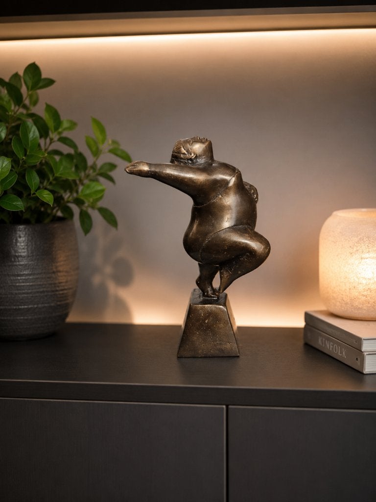 DIKKE DAME / bronzen beeld / armen omhoog, Antiek en Kunst, Kunst | Beelden en Houtsnijwerken, Ophalen of Verzenden, Handgemaakt